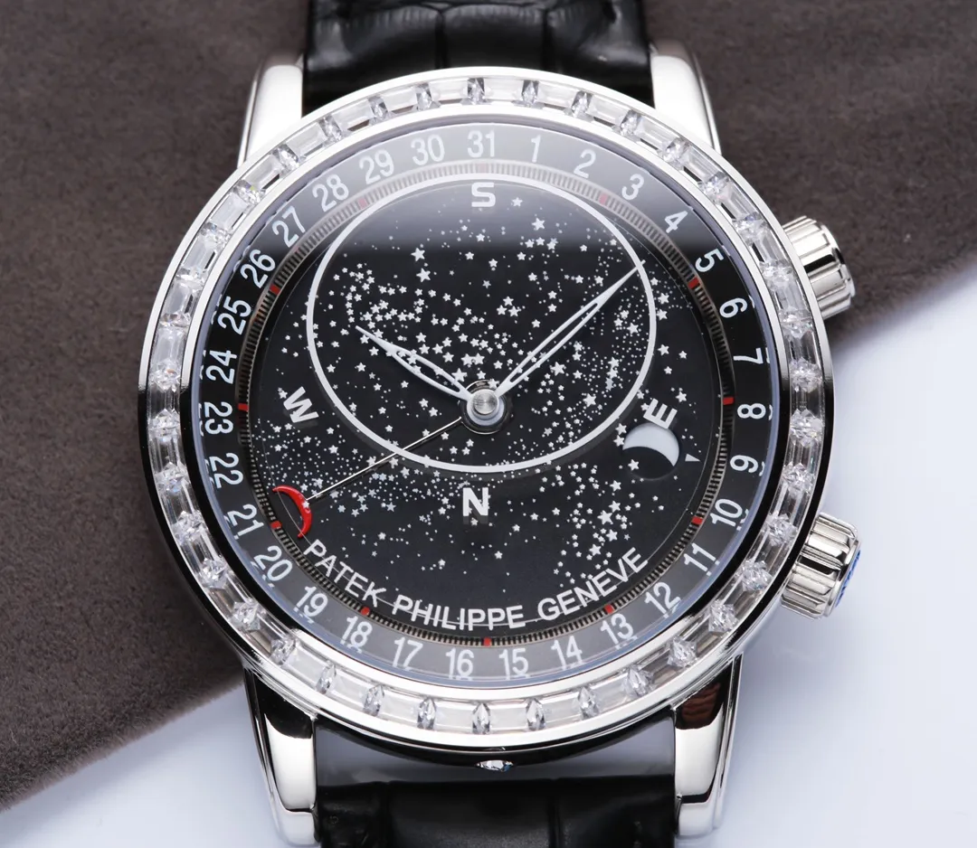 【High-end replica】💰1720! 【Top replica】💰4500! Patek Philippe Starry Sky upgraded and revised version V3 is officially launched. This version corrects the "clockwise" calendar direction consistent with the official version, adds a diamond-set version of the buckle, and tool-free disassembly and assembly of the belt. Text: Patek Philippe 6102 | 6104 Super Complication Series/Geneva Sky Series, have you ever imagined wearing the starry sky on your wrist? This starry sky watch has a unique astrological function. You can enjoy the Geneva sky map on the dial. The blue letters are matched with the 18K real gold-plated moon phase, which is consistent with the original. The black letters are matched with the enamel white moon phase, which is consistent with the original. It took 30 months to carefully build. It uses the original imported Miyota fully automatic mechanical movement modified 324S. The 6 o'clock position on the side of the case It uses imported Swarovski natural rhinestones and an original 18K gold automatic hammer. The moon on the dial will automatically change according to the full moon and eclipse of the moon in the sky. The glass is processed with advanced technology. The micro-arch shape allows the glass to refract light and have a stronger three-dimensional effect, making the dial look more transparent. Men’s ultimate dream is to have the king of watches in hand. Nothing else! (Focus on original new machines) Focus is an attitude, produced by JH!